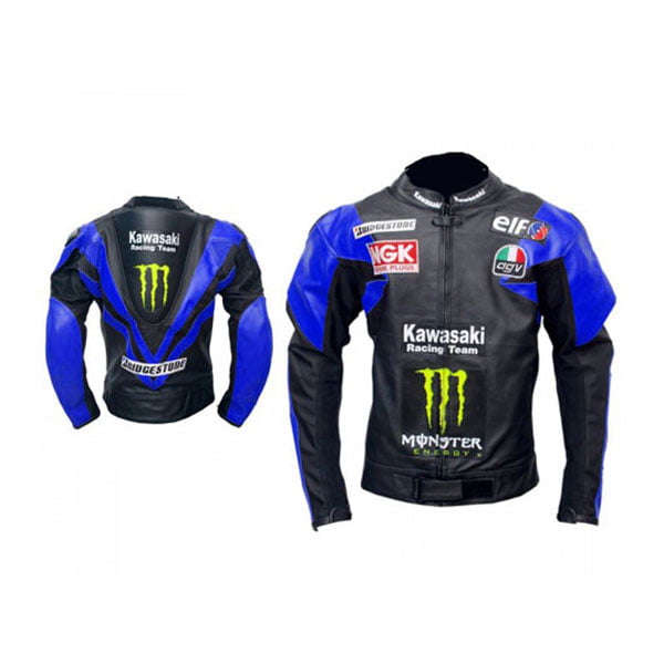 Blue & Black Kawasaki Motorcycle Jacket | Leather Ninja Jacket