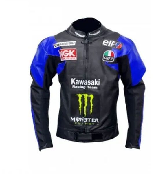 Kawasaki Motorcycle Blue Black Racing Leather Jacket