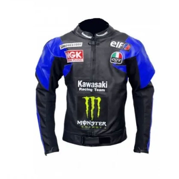 Kawasaki Motorcycle Blue Black Racing Leather Jacket