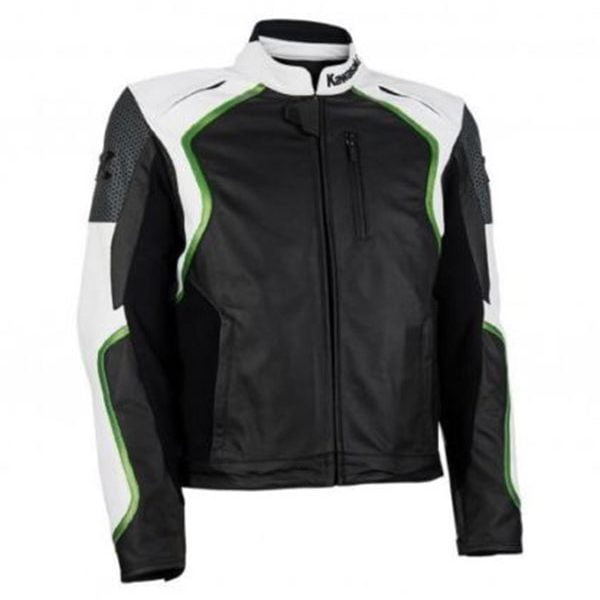 White Leather Kawasaki Motorbike Jacket | White Ninja Jackets