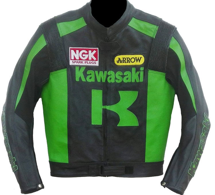 Men leather kawasaki motorbike jacket